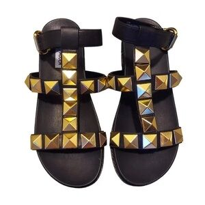 Black Sandals with Gold Studs